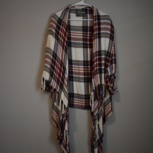 Plaid fringe cardigan